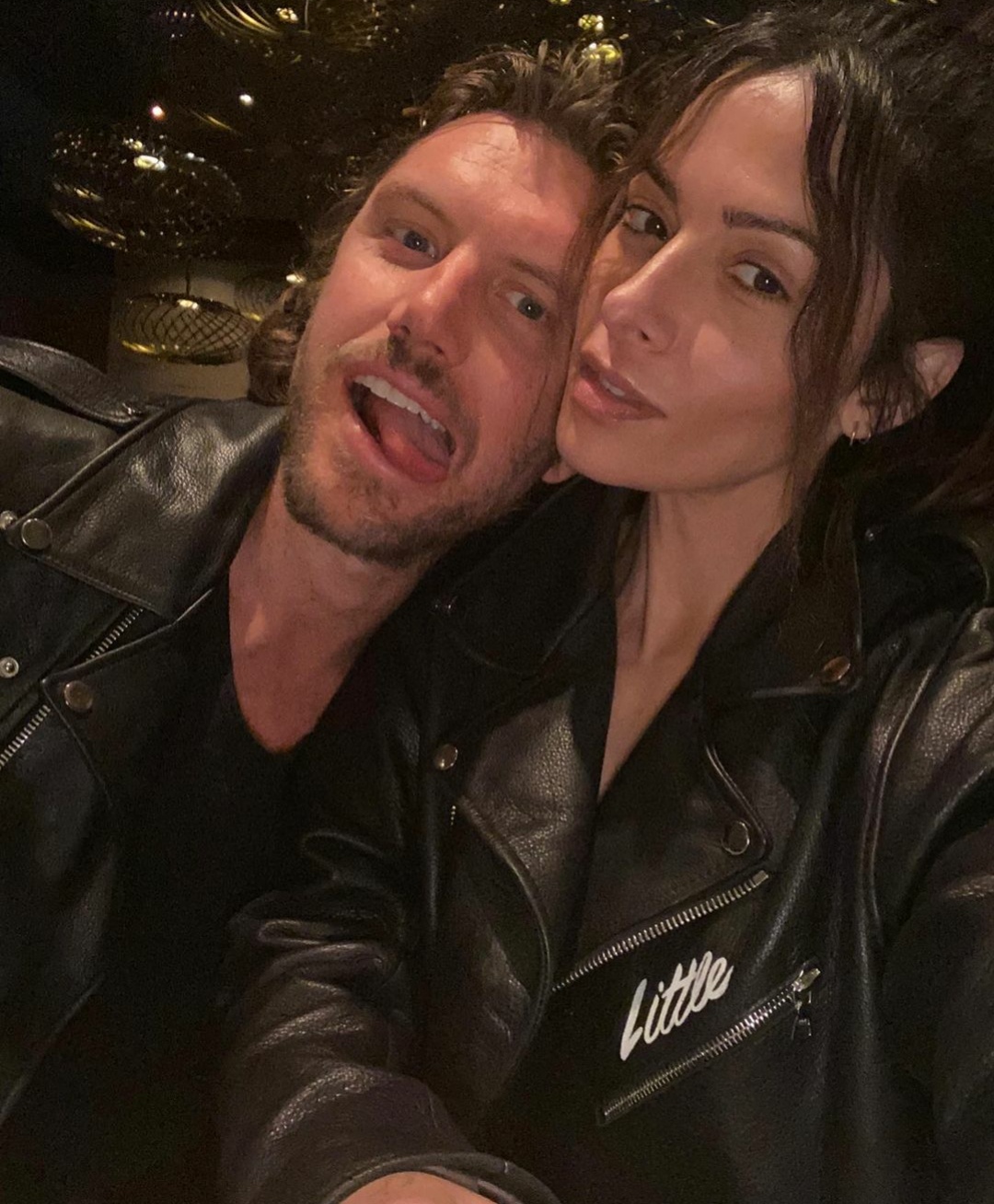 Sarah Shahi with Adam Demos taking a selfie together