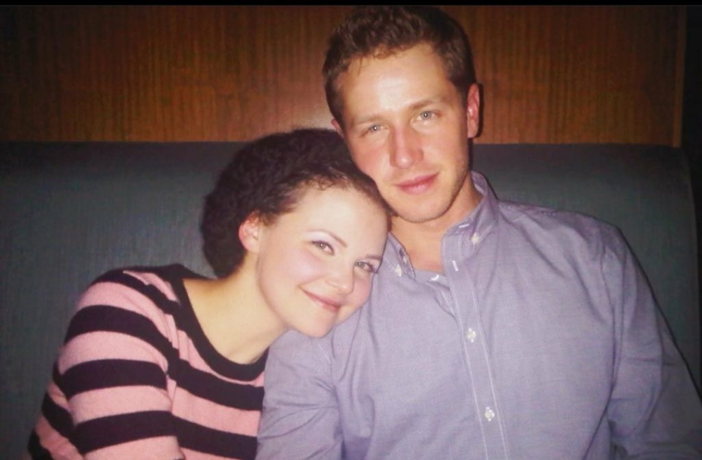 Ginnifer Goodwin ad Josh Dallas in the initial years of dating. Josh is wearing blue shirt and Ginnifer is wearing black stripe top.
