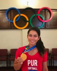 Kamalani Dung with her gold medal in Olympics for Softball