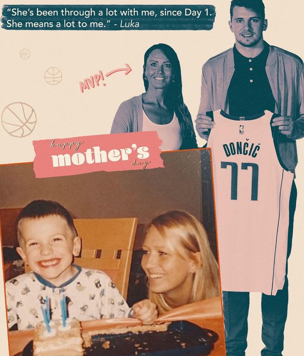 Luka Doncic with his mother Mirjam Poterbin