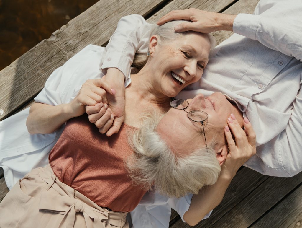 An old grown couple together enjoying with each other showing their lifelong relationship.