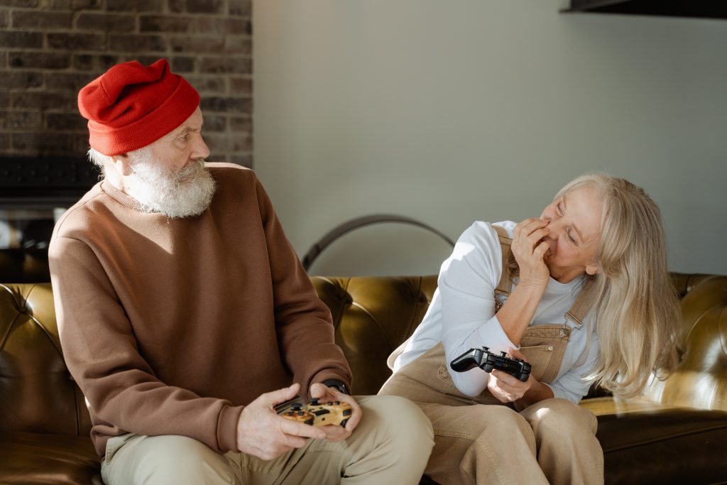 A couple having fun together enjoying their lifelong relationship.