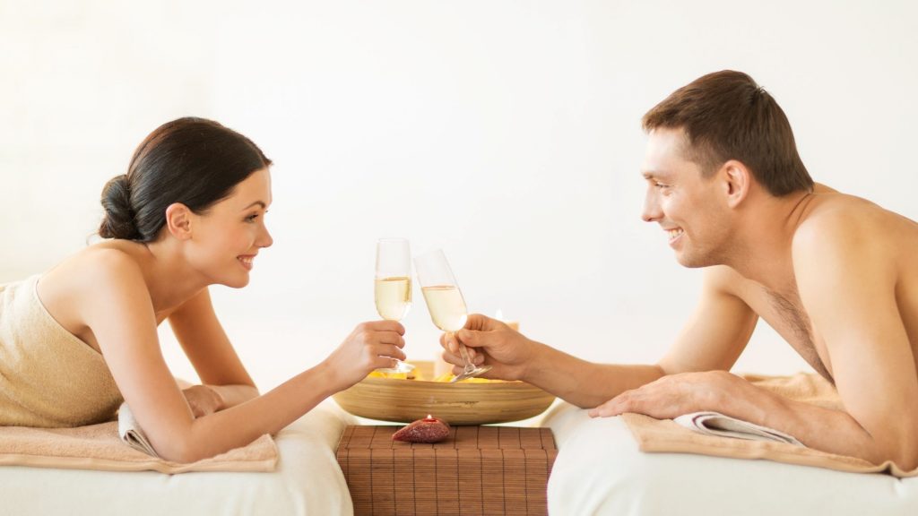 couple enjoying spa together.