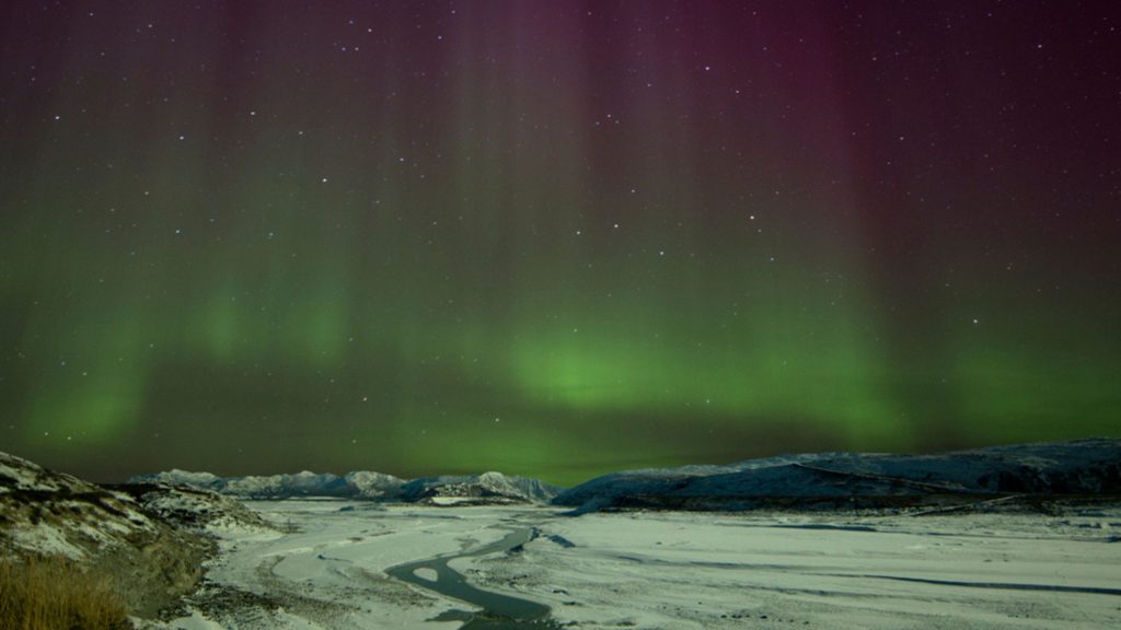 A view of northern lights from Kangerlussuaq in Greenland